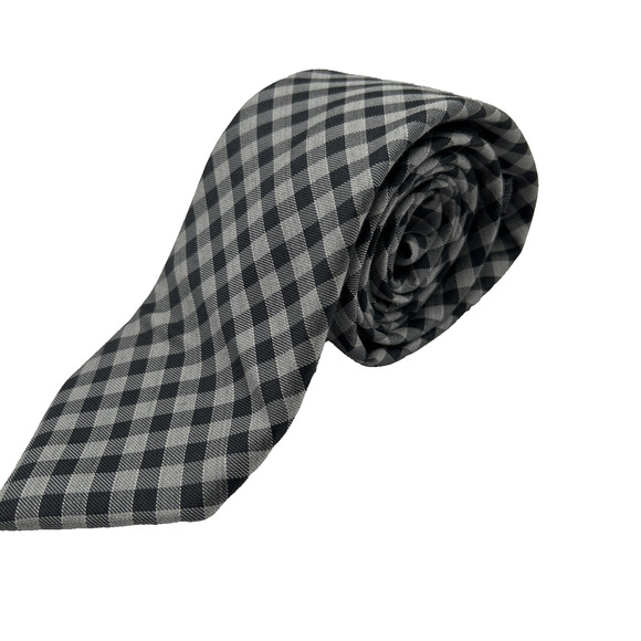 Enro Men's Tie Black Gray Gingham Checks Silk & Wool 3" and 62" long Necktie - Picture 1 of 4
